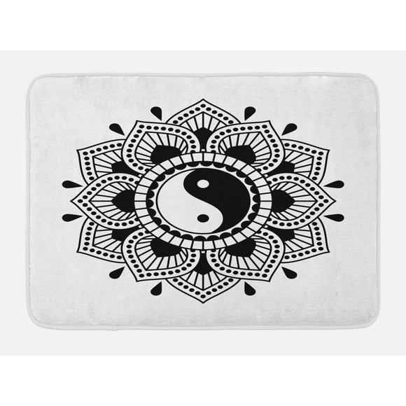 Ambesonne Yin Yang Tablecloth 60 X 90 Rectangular Table Cover for Dining Room Kitchen Decor Black and White Human Silhouette Doing Yoga Staying in Balance with Lotus Pose for Serenity 